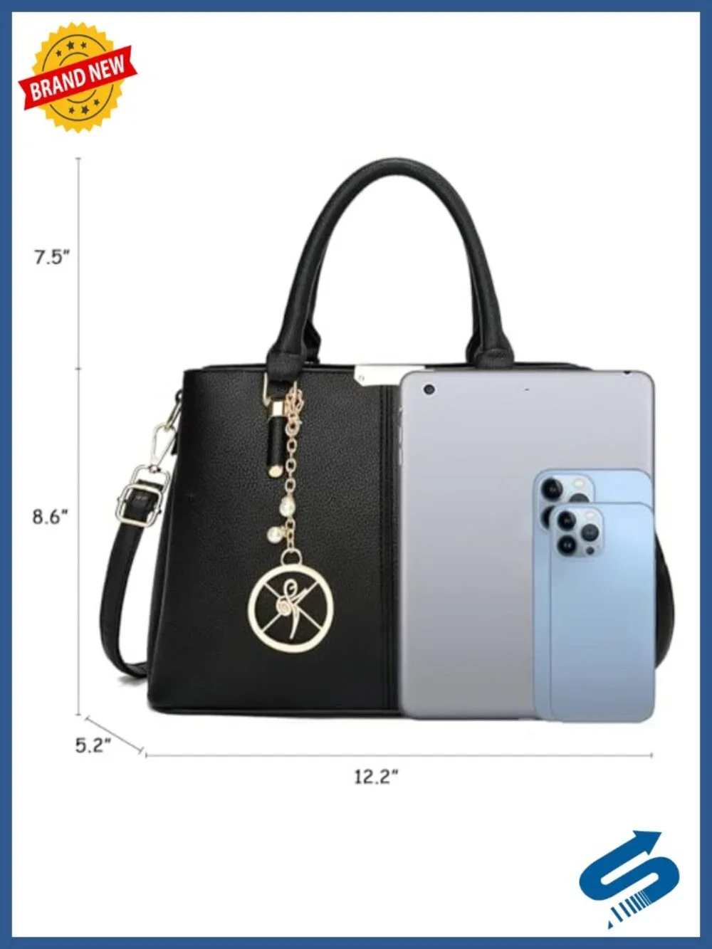 3 Zip Compartments Tote Bag Satchel Shoulder Handbag Top Handle